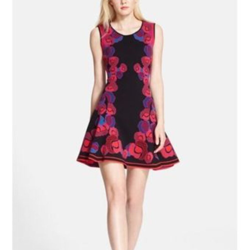 DIANE von FURSTENBERG DVF Dress Rose Jacquard Flare Dress